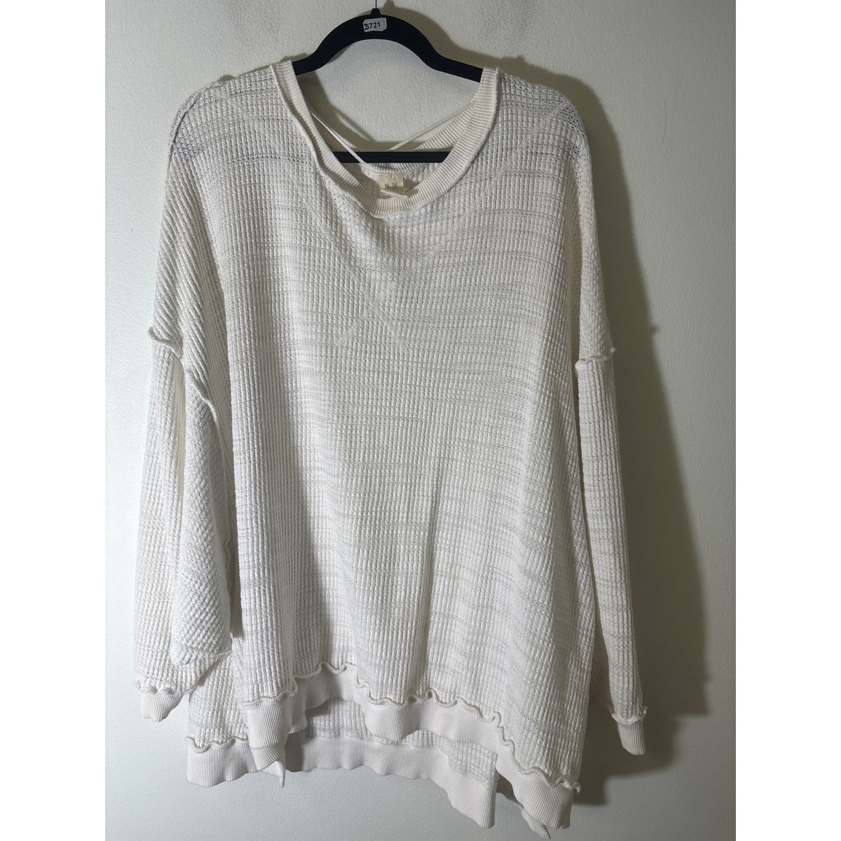 Free People White Waffle Knit Oversized Top Sz XS