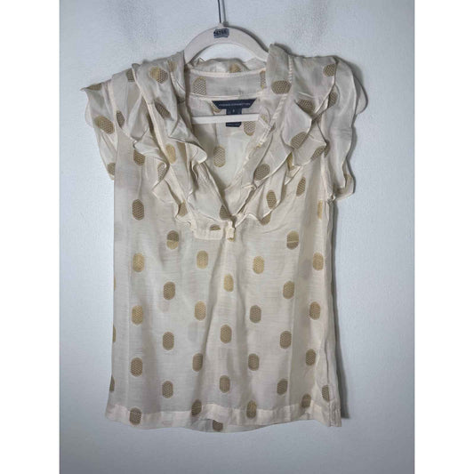 French Connection Of White Gold Flutter Sleeve Ruffle Top Sz 0