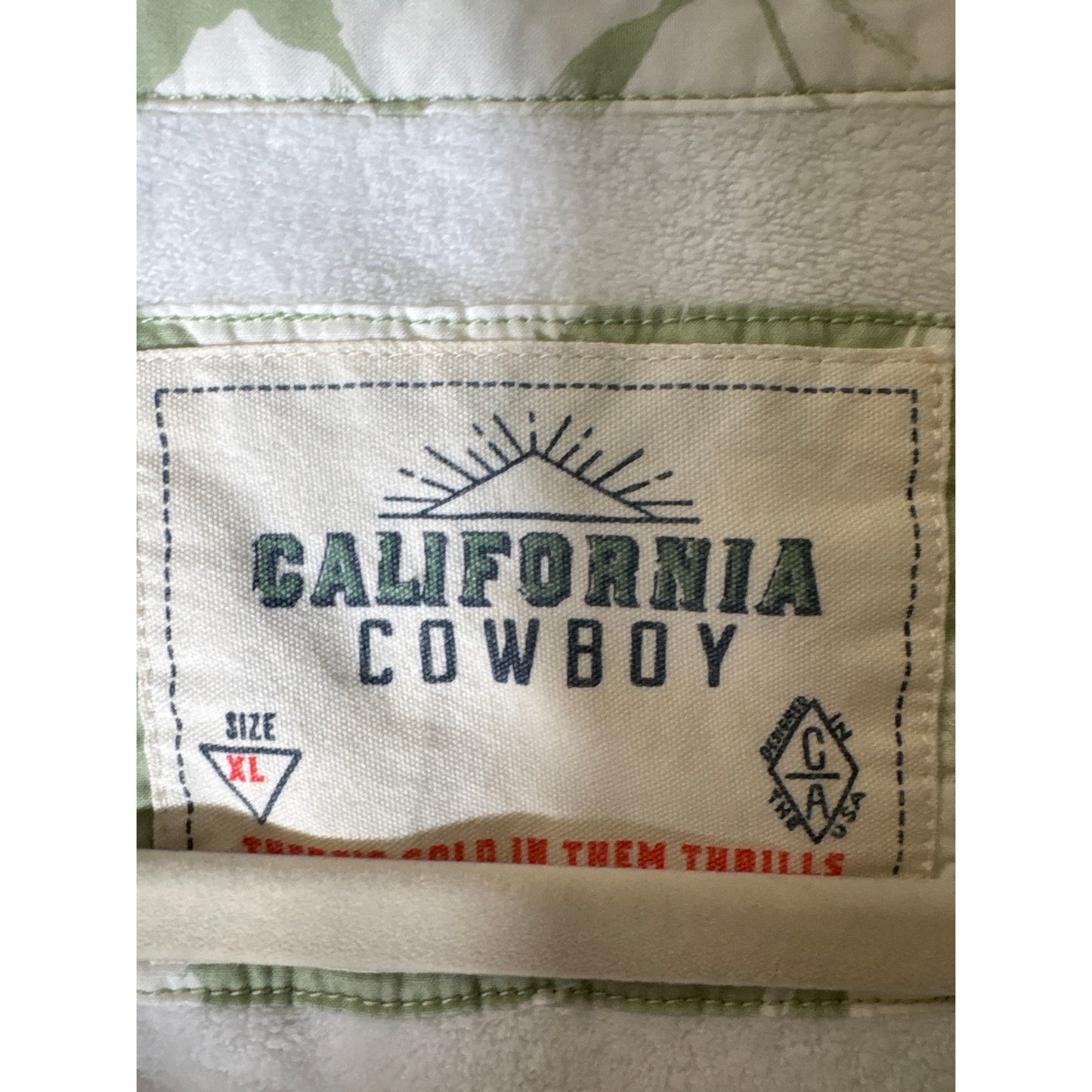 California Cowboy Green White Short Sleeve Button Down Shirt Sz XL