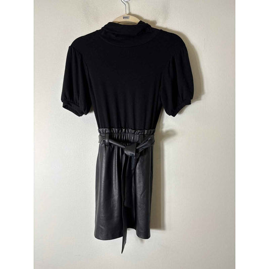 Drew Black Mixed Media Short Sleeve Mock Neck Dress Sz XS