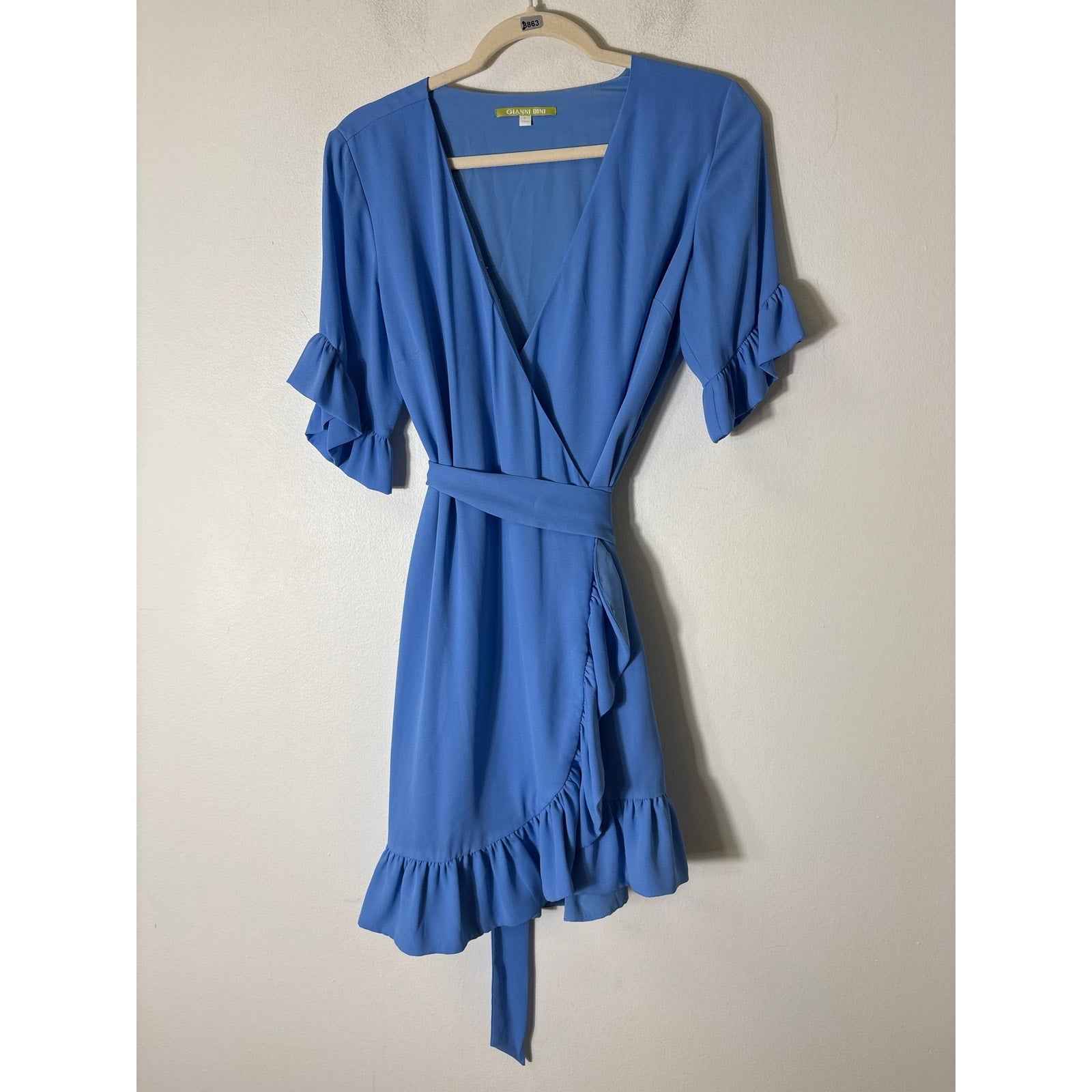 Gianni Bini Blue Knee Length Wrap Dress Sz S