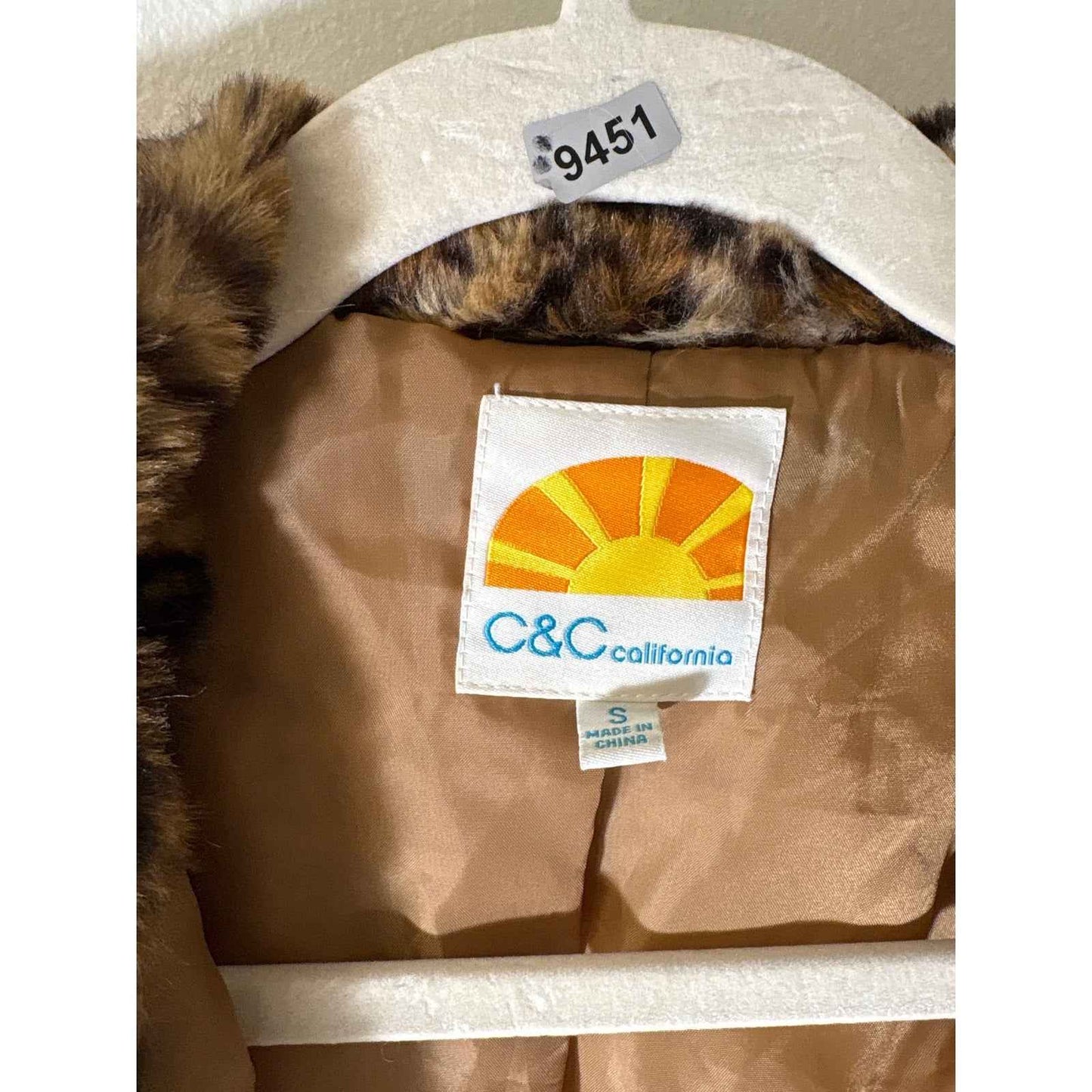 C&C California Tan Cheetah Print Long Sleeve Faux Fur Jacket Sz S