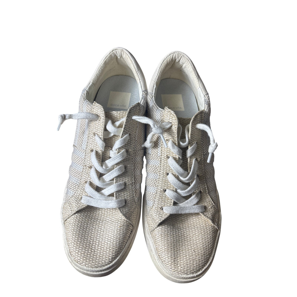 Dolce Vita Off White Canvas Stripe Fashion Sneakers sz 8