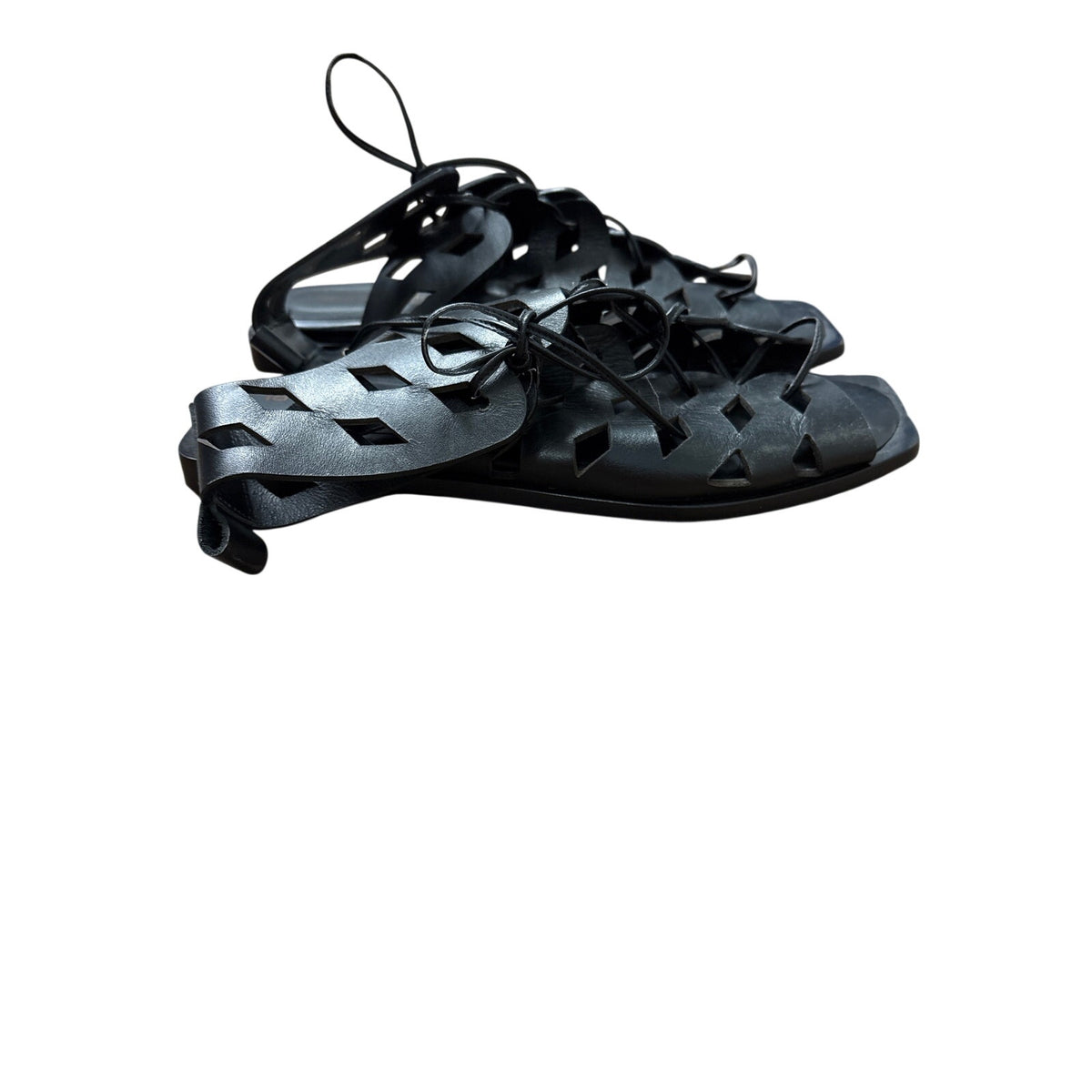 Laura Bellariva Black Laser Cut Ankle Lace Up Sandals Sz 40 (9.5)