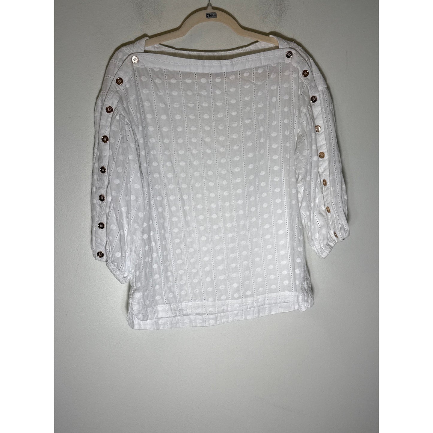 Buru White Cotton Eyelet 3/4 Sleeve Shirt Sz M