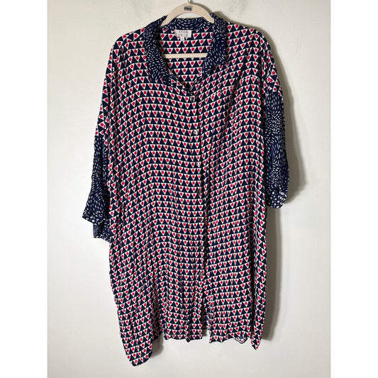 Ava & Orla Navy Red Dot Short Sleeve Button Up Knee Length Dress Sz 48