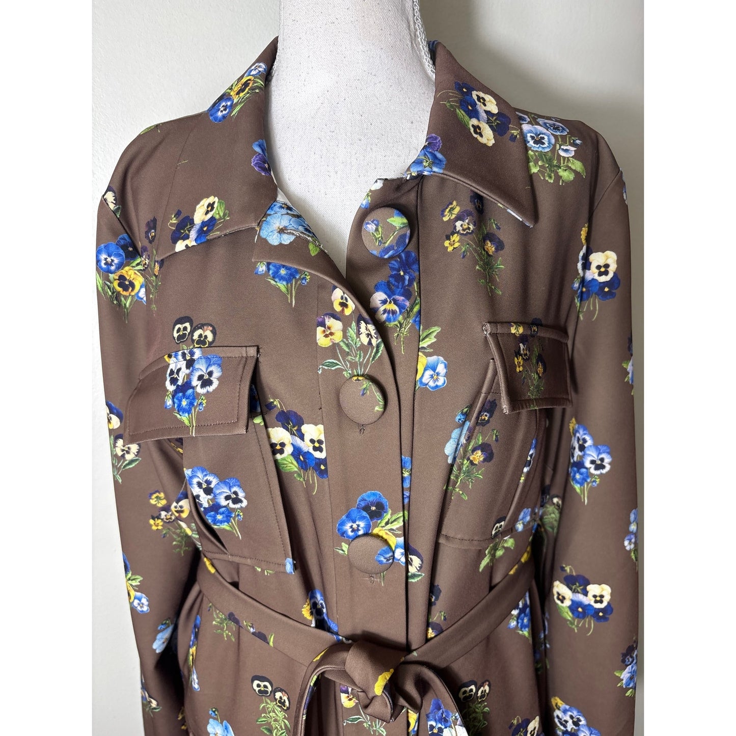 Molly Moorkamp Brown Floral Long Sleeve Button Up Dress Sz 14