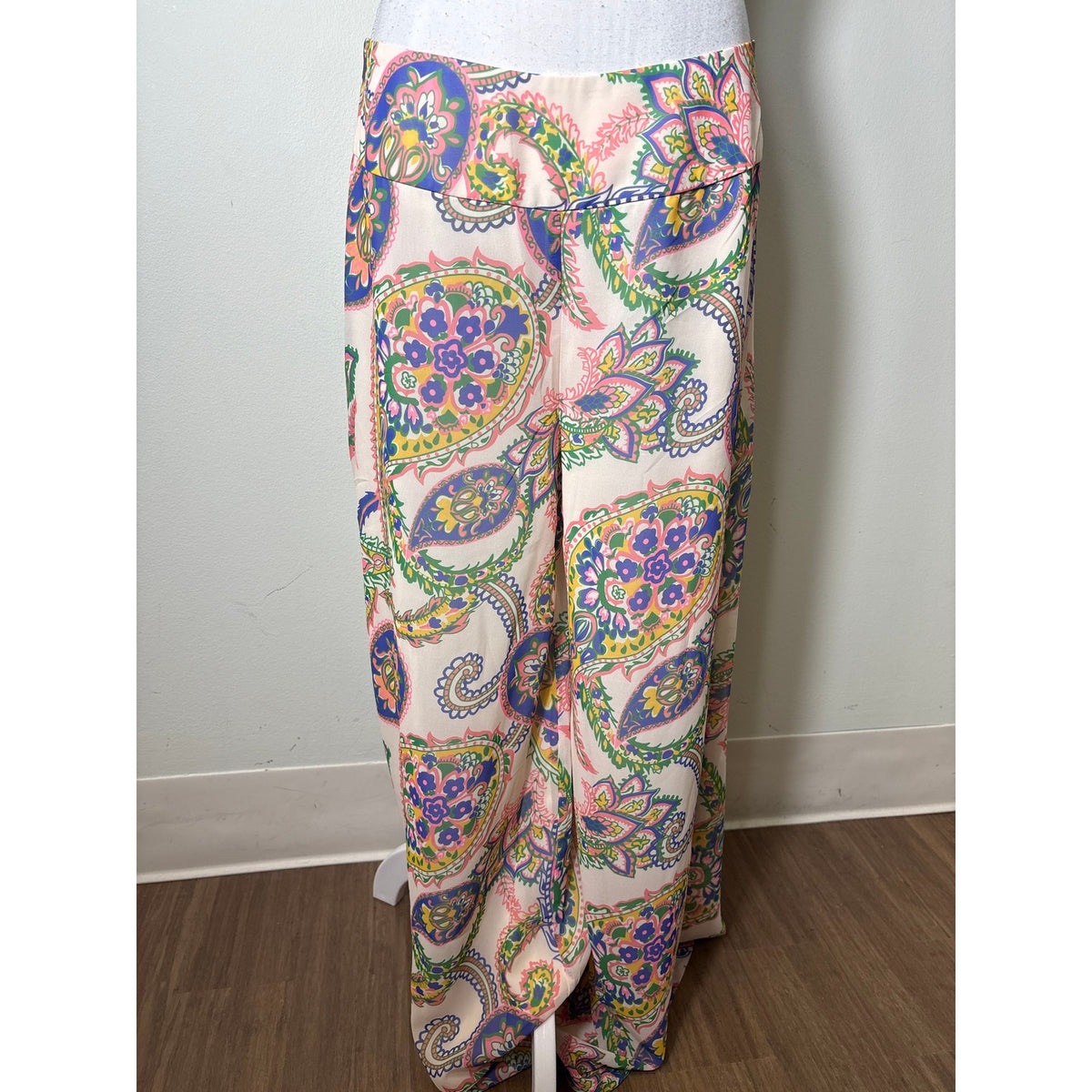 Julie Brown NY Off White Paisley Back Zip Wide Leg Pants Sz 10