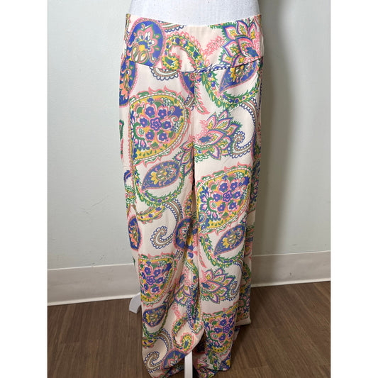 Julie Brown NY Off White Paisley Back Zip Wide Leg Pants Sz 10