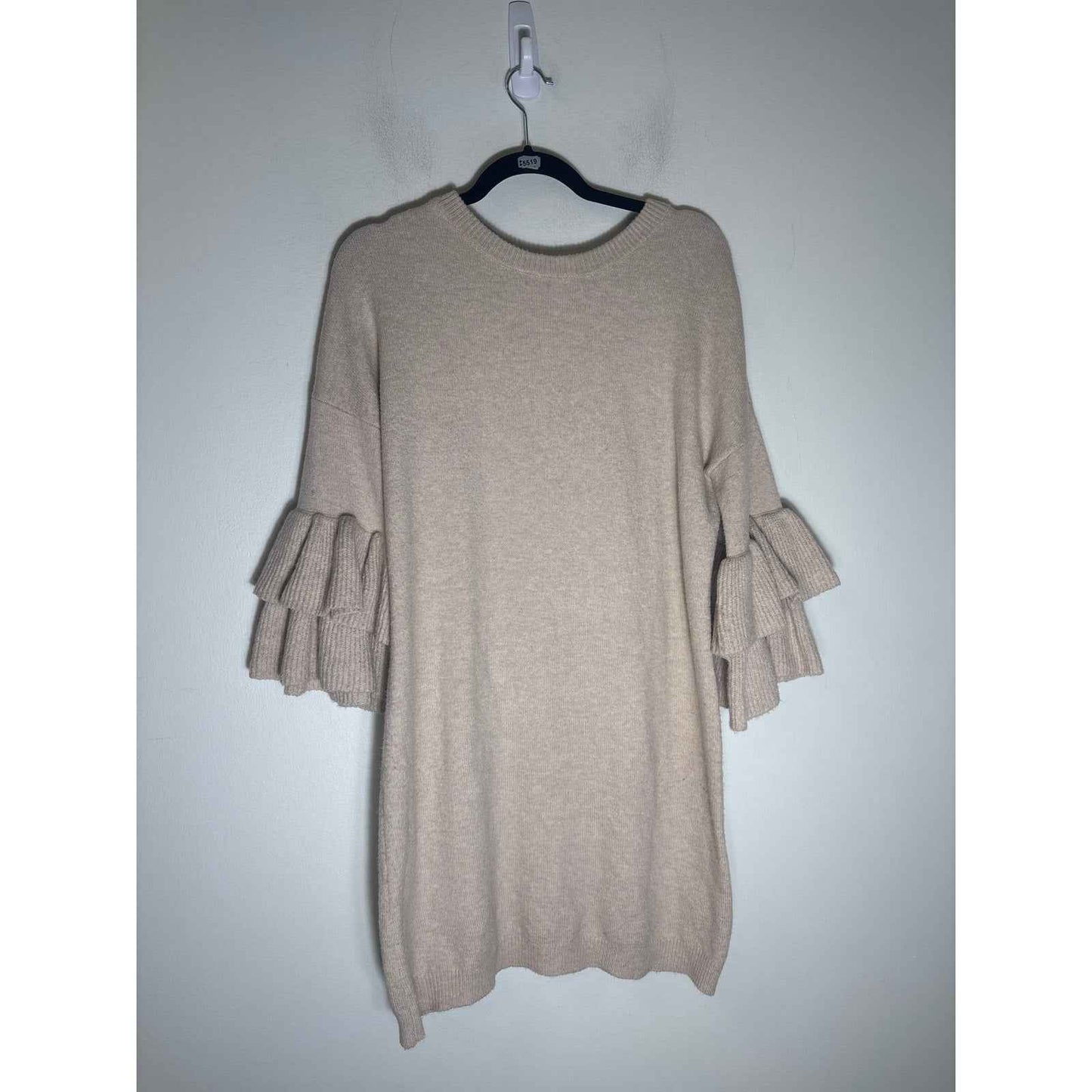 BB Dakota Tan 3/4 Sleeve Knee Length Sweater Dress Sz L