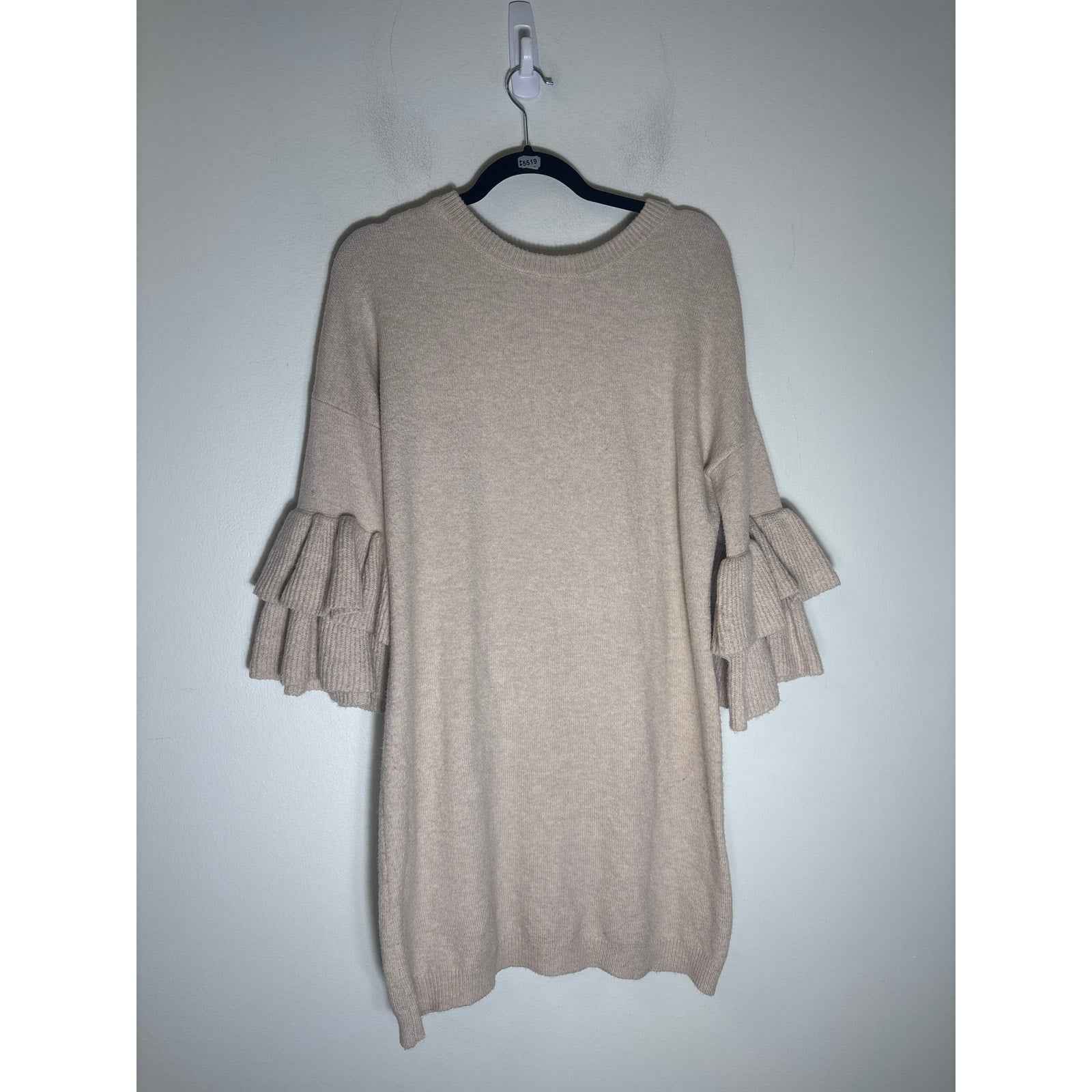 BB Dakota Tan 3/4 Sleeve Knee Length Sweater Dress Sz L