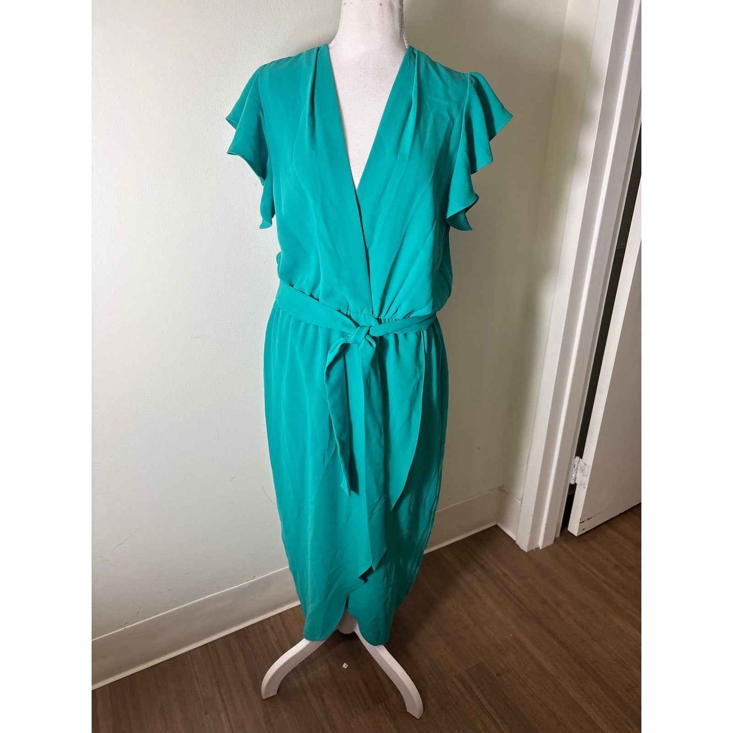 Amanda Uprichard Teal Green Flutter Sleeve Special Occasion Dress Sz L