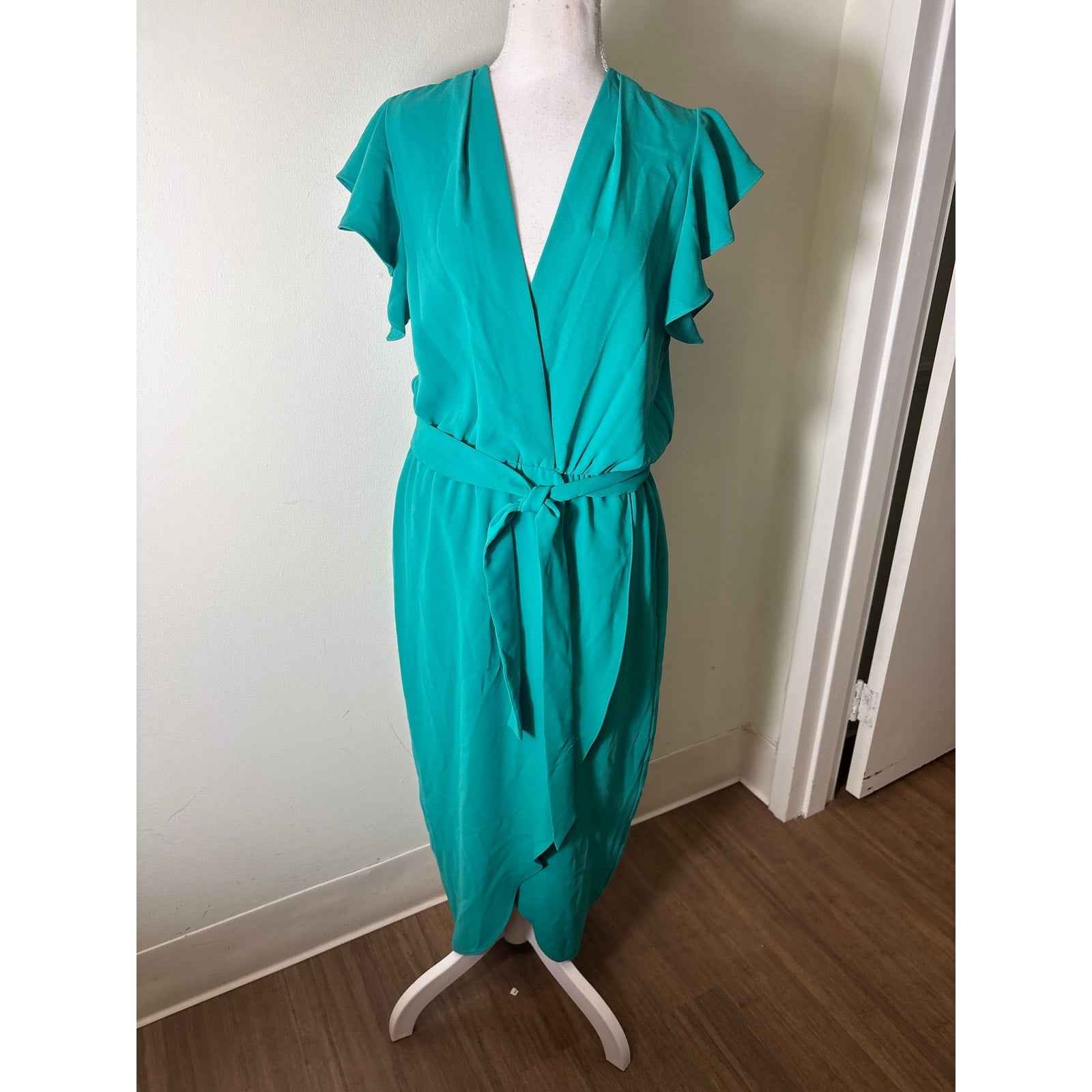 Amanda Uprichard Teal Green Flutter Sleeve Special Occasion Dress Sz L