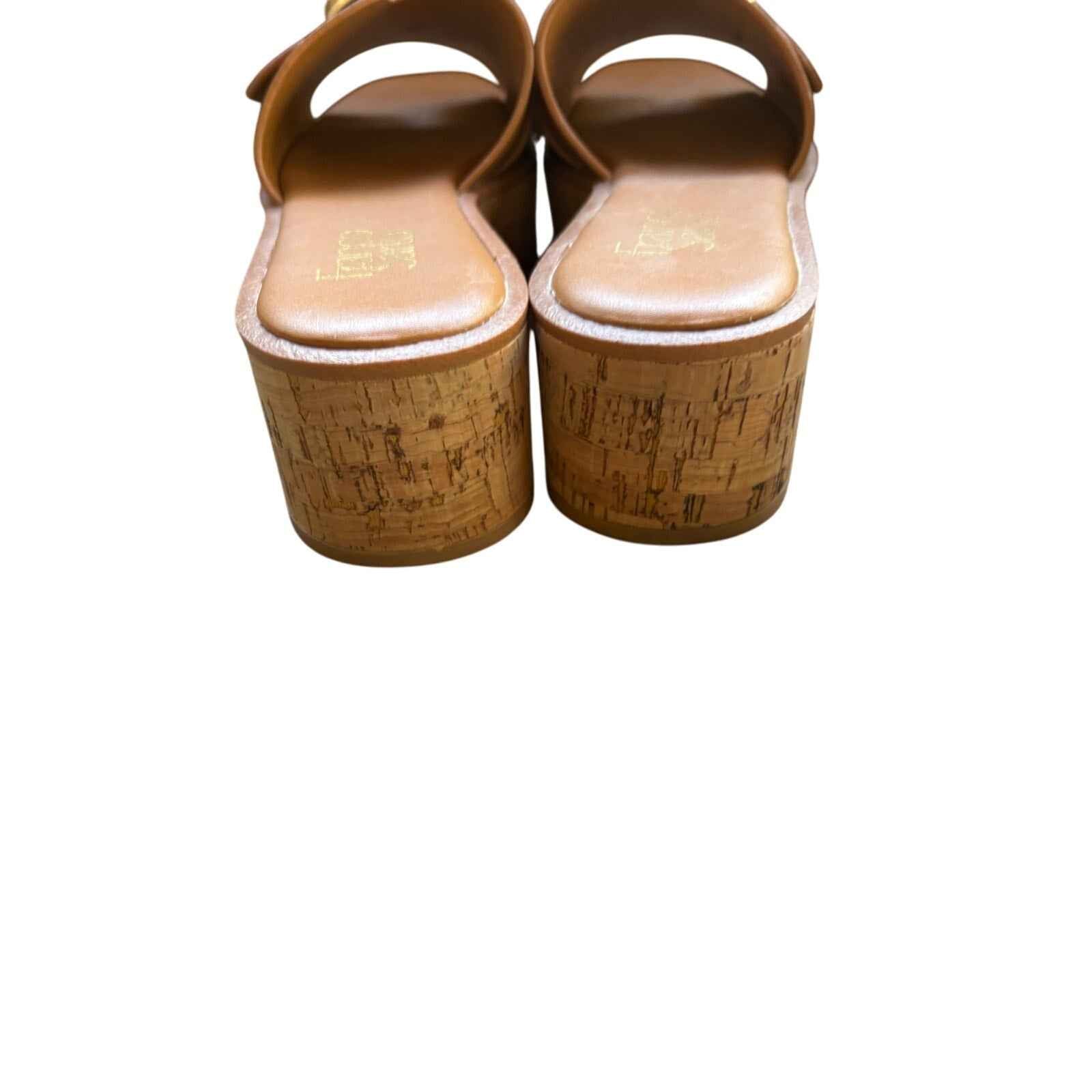 Franco Sarto Tan Leather Cork Hoda Platform Slide Sz 39
