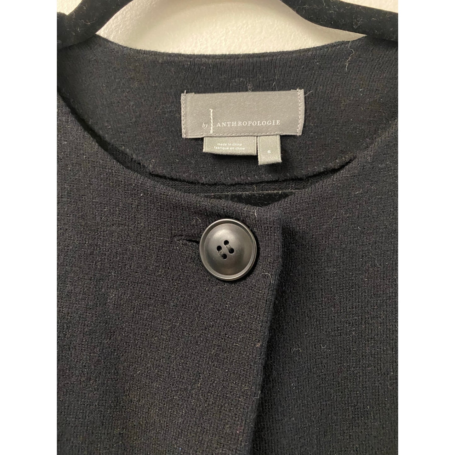 Anthropologie Black Button Up Cardigan w Ruffle Peplem In Back- So cute! SZ S