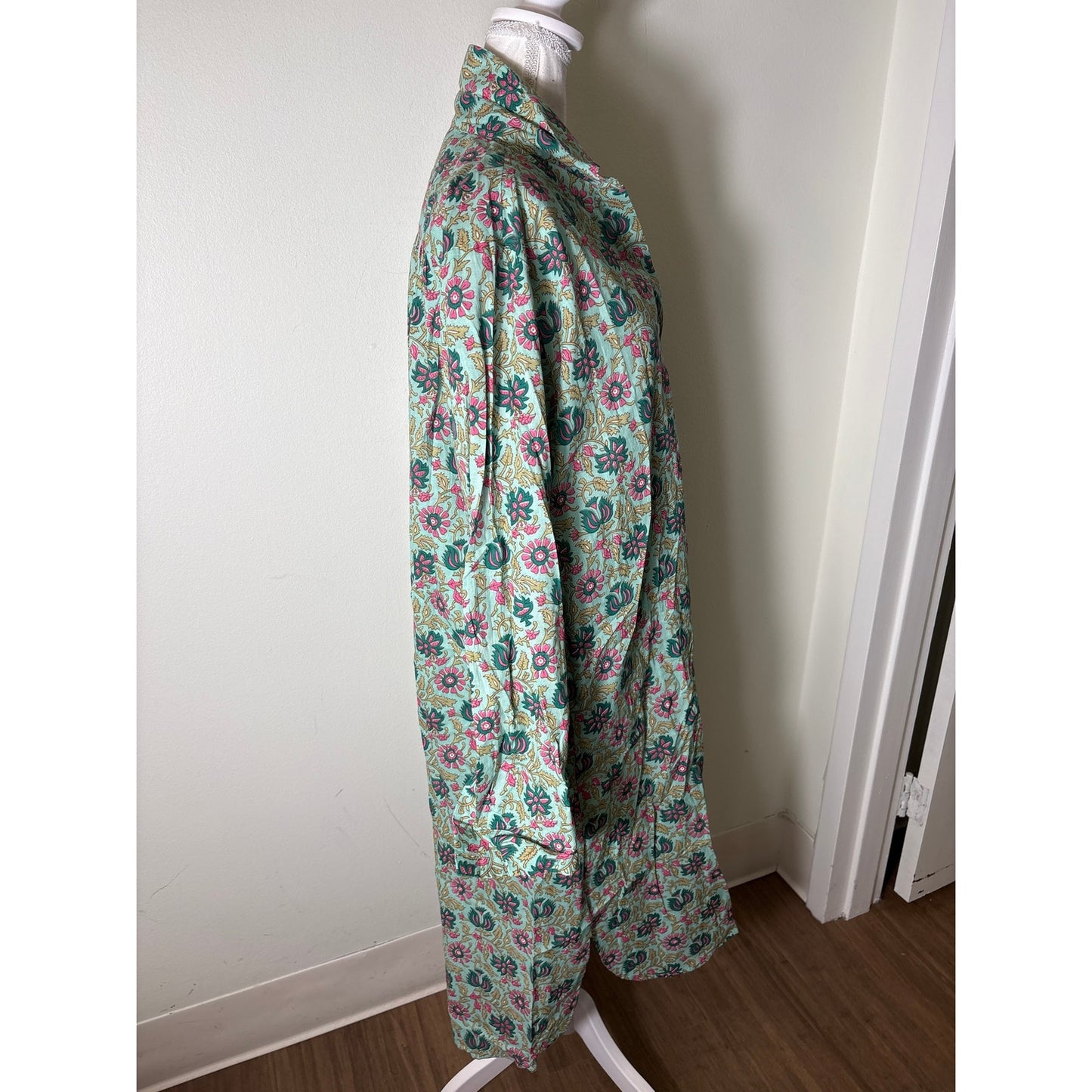 NWT Mille Green Pink Long Sleeve Cotton Maxi Dress Sz L