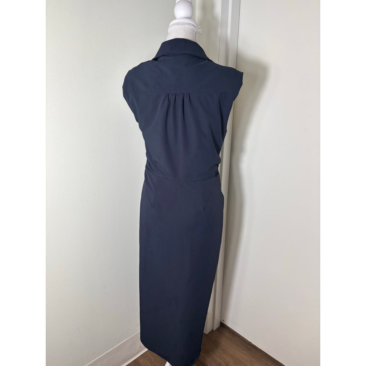 Cinq a Cept Black Sleeveless Button Up Ruched Midi Dress Sz 6