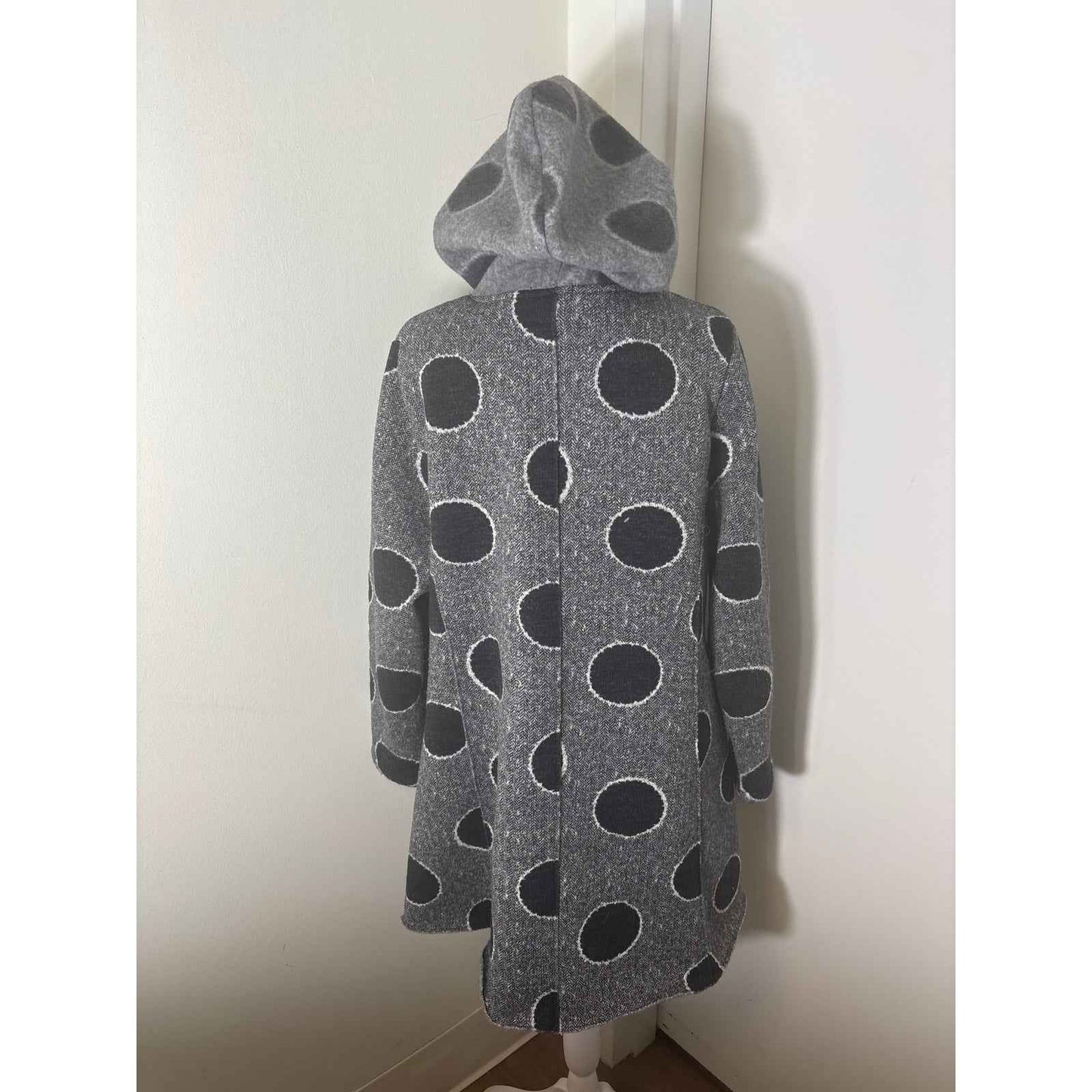 Damee Black and White Houndstooth Dot Hooded Sweater Jacket Sz XL