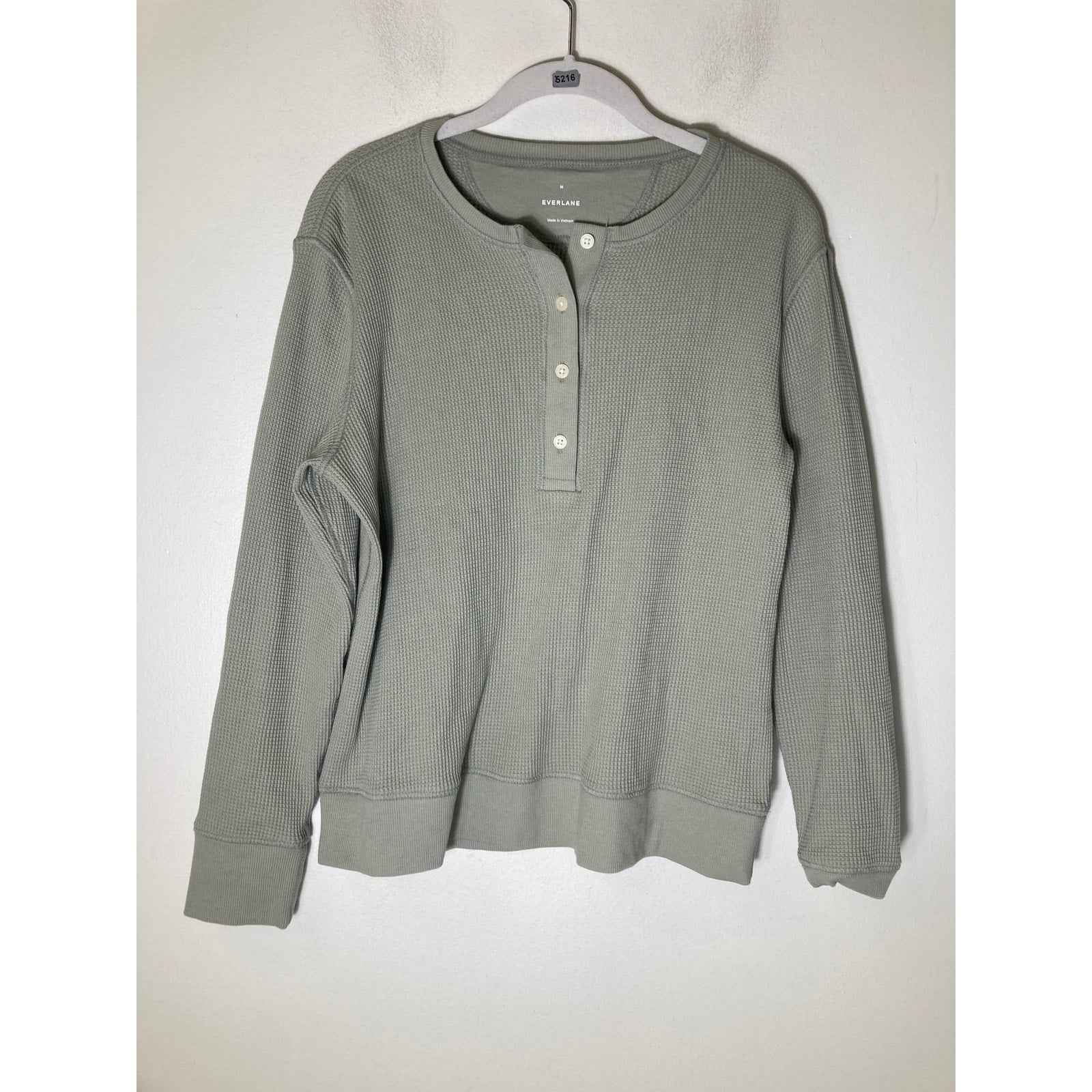Everlane Sage Green Long Sleeve Waffle Knit Cotton Shirt Sz M