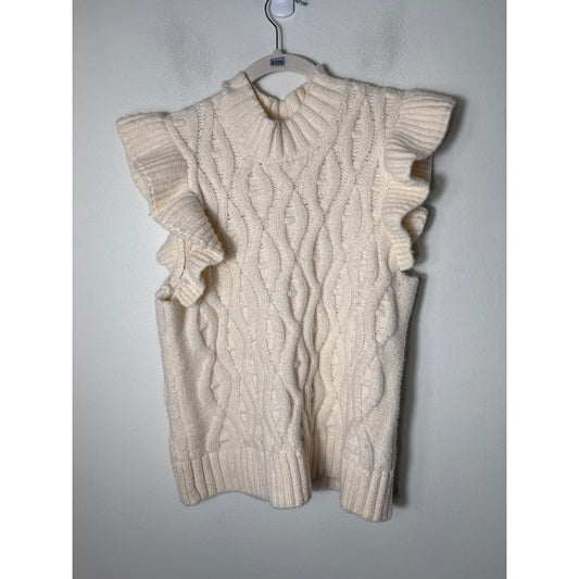 Line and Dot Off White Flutter Sleeve Knit Sweater Sz L