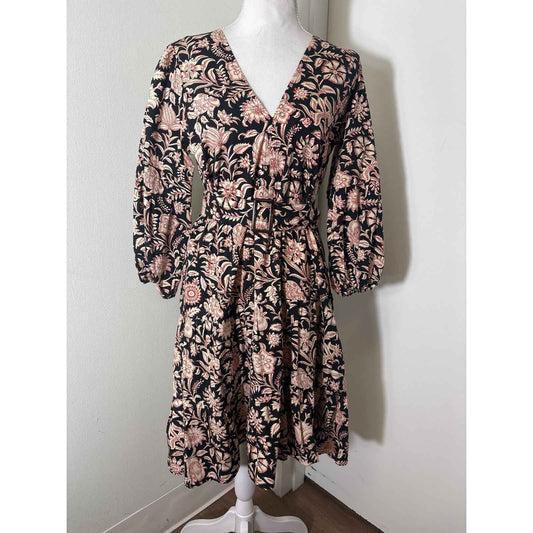 Beachgold Black with Red/Cream Floral Long Sleeve Mini Dress Sz S
