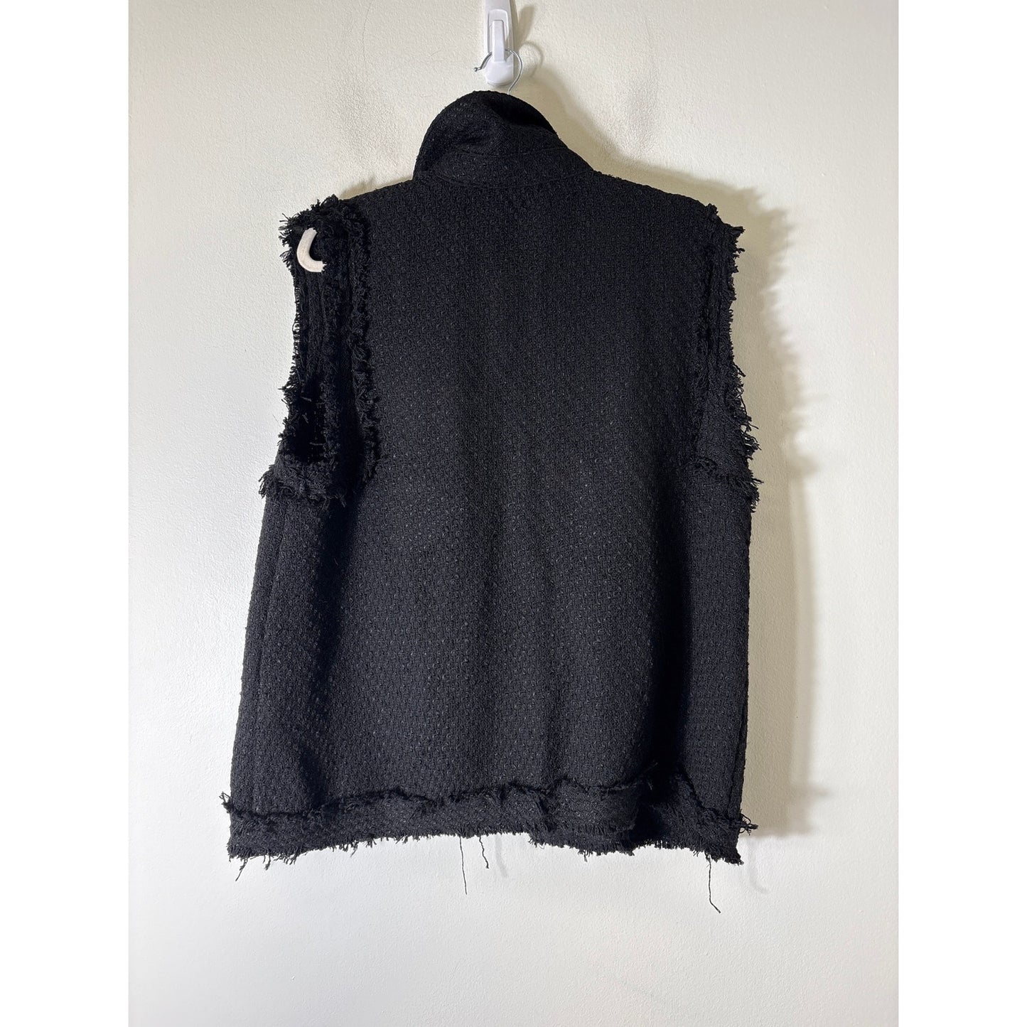 NWT Zara Black Tweed Long Sleeveless Button Up Vest Sz L