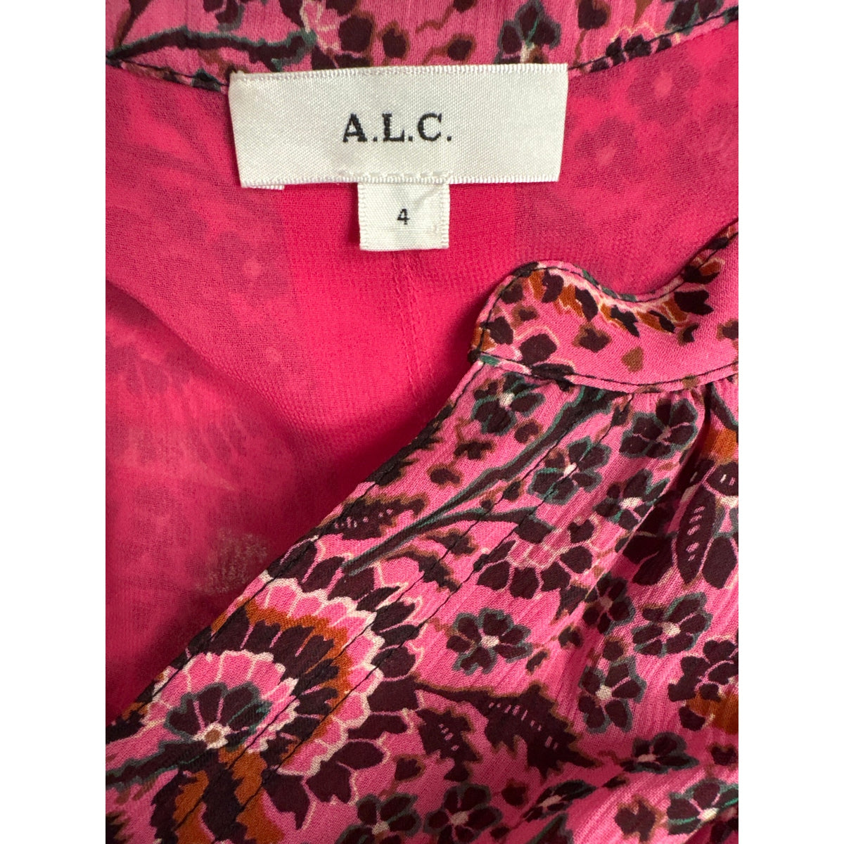 A.L.C Pink Floral Flutter Sleeve Blouse Sz 4