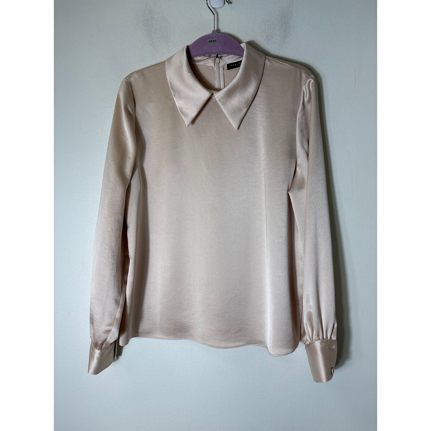 Tara Jarmon Tianna Beige Satiny Blouse Sz 42 (large)