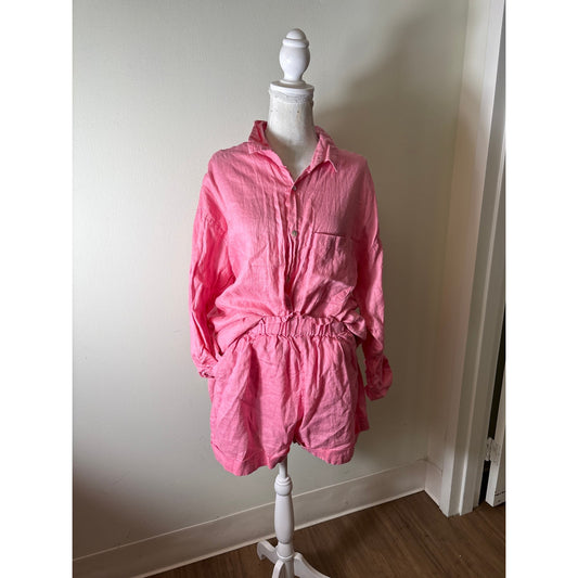 Rove Bright Pink Linen Shirt and Short Set  Sz M