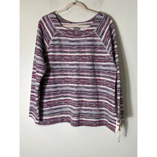 Talbots Pink Striped Boatneck Sweatshirt Sz XL
