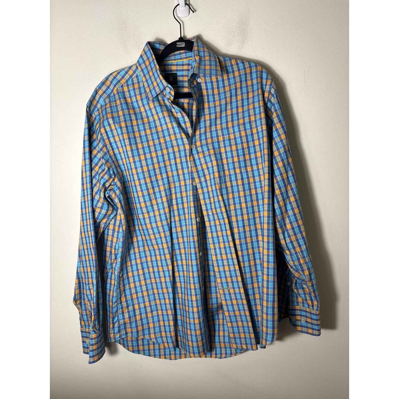 Robert Talbott Blue and Yellow Plaid Button up Shirt sz M