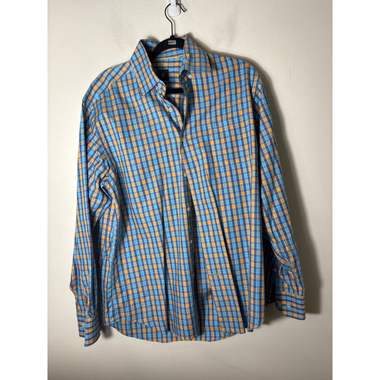 Robert Talbott Blue and Yellow Plaid Button up Shirt sz M