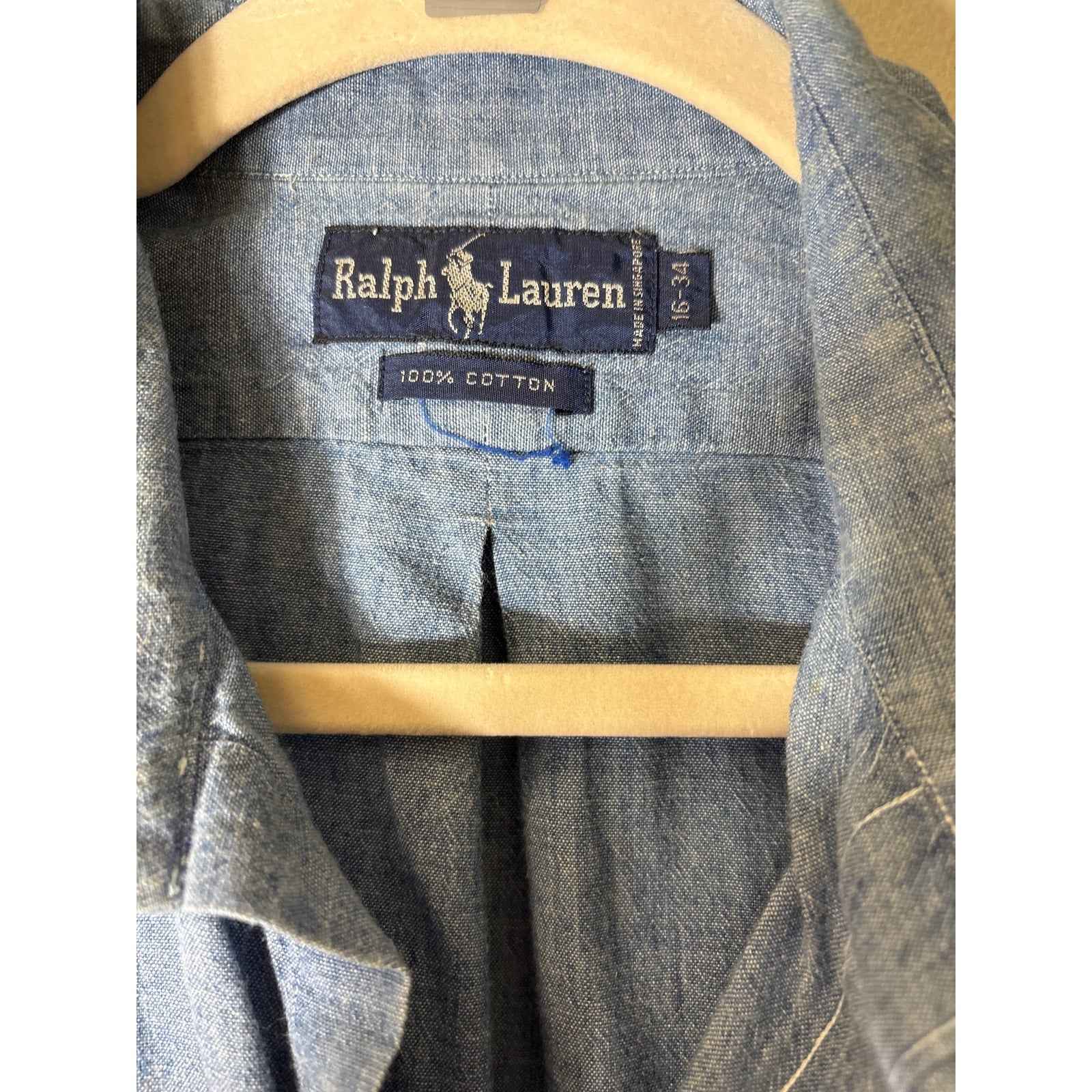 Mens Ralph Lauren Light Blue Long Sleeve Button Down Shirt Sz 16/34