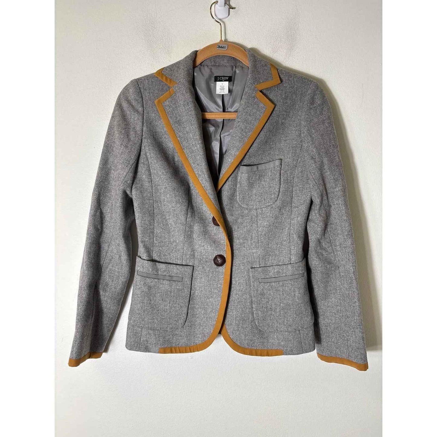 J.Crew Charcoal W Camel Trimmed Blazer Sz 0
