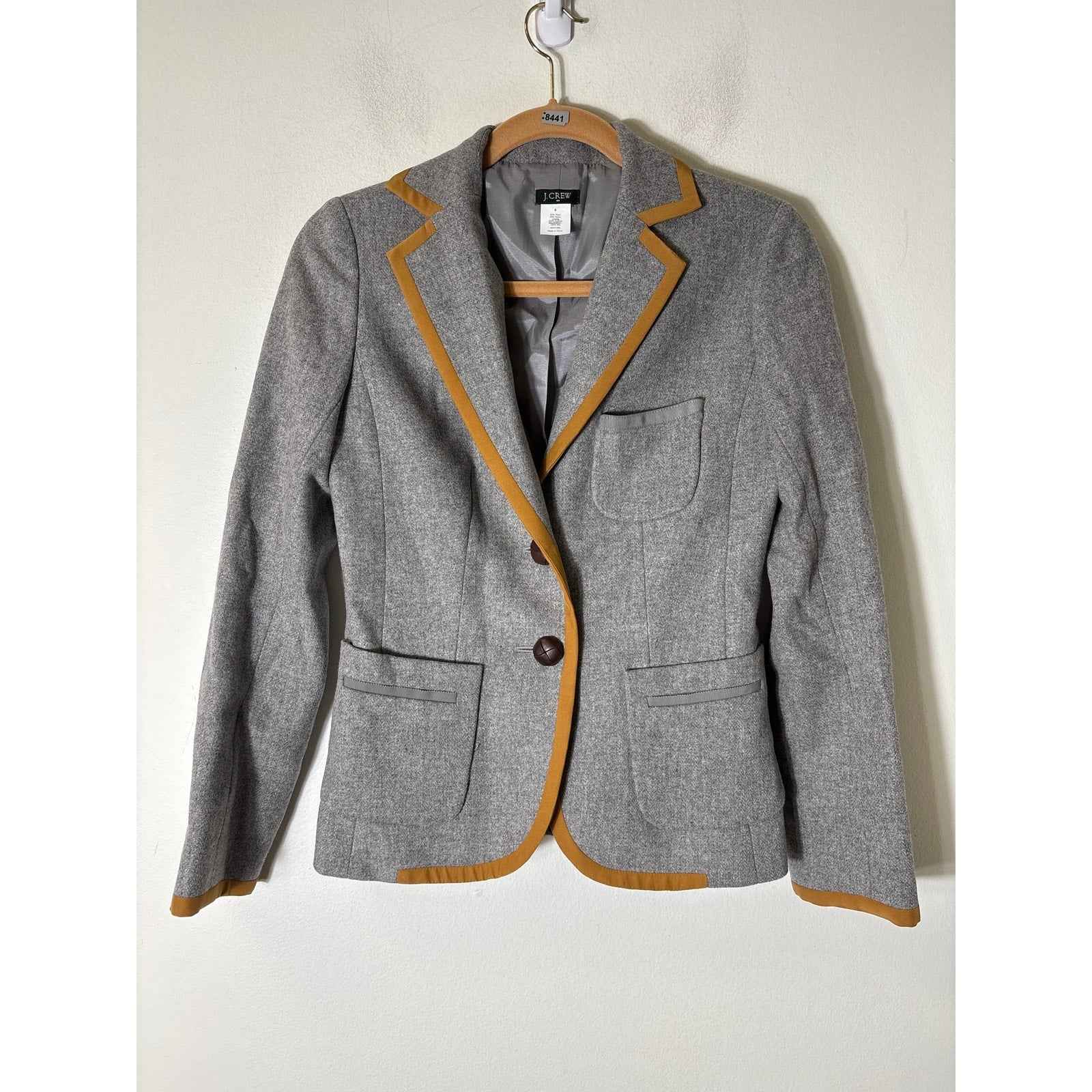 J.Crew Charcoal W Camel Trimmed Blazer Sz 0