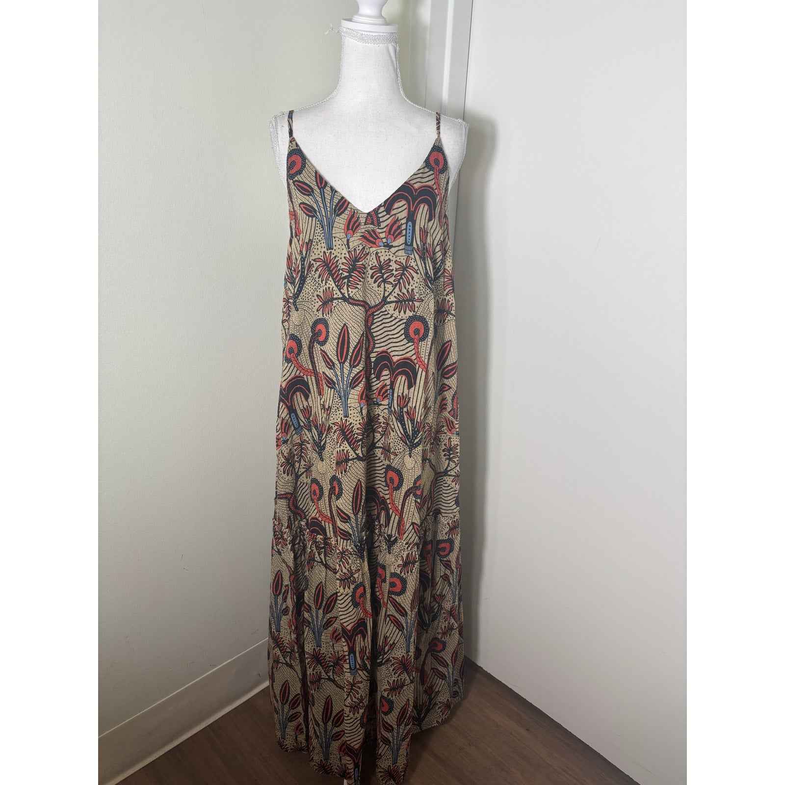 Otto'Ame Tan and Orange Floral Maxi Sz 8