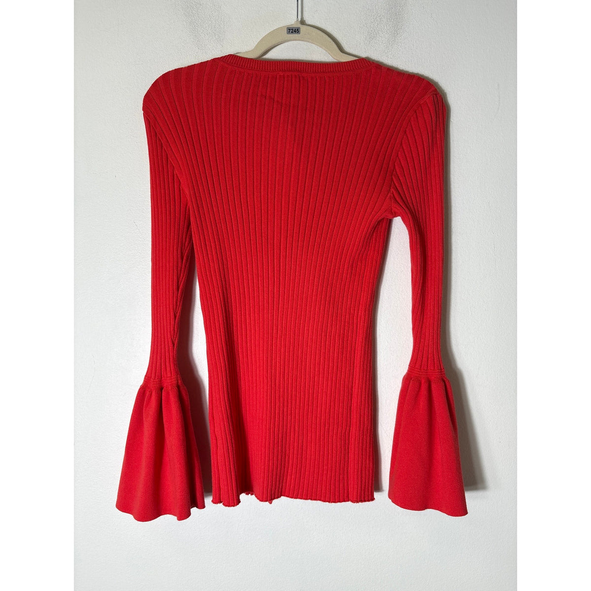 Cabi Orange Ribbed Long Bell Sleeve Cardigan Sweater Sz S