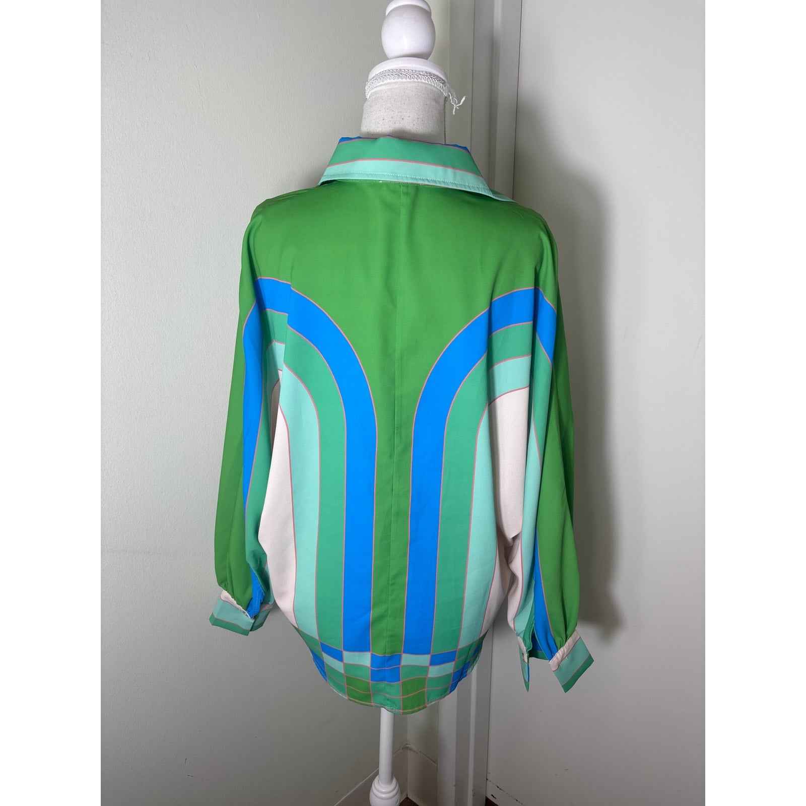 Ceibon Green White Long Sleeve Button Up Shirt Sz S