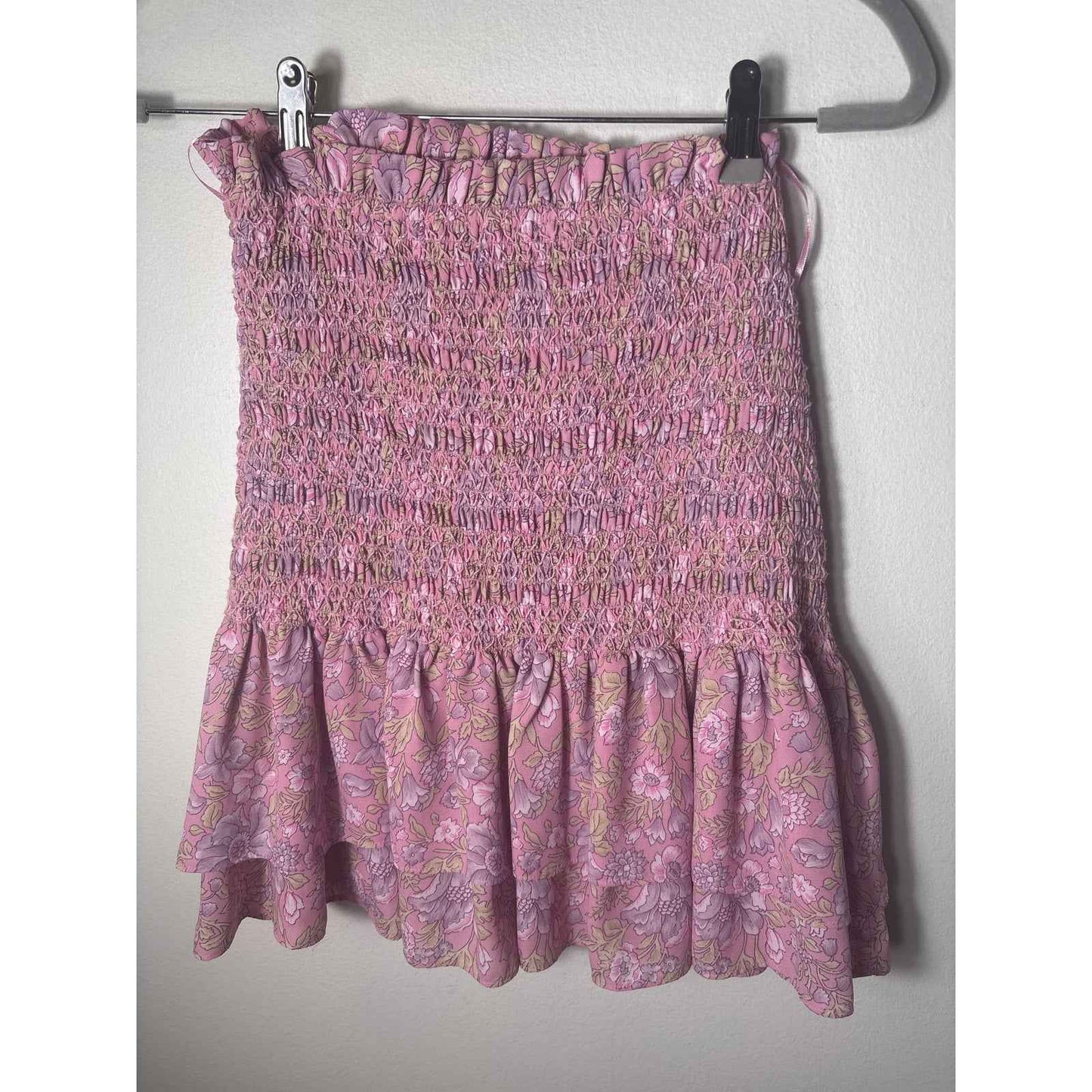 Likely Pink Floral Smocked Strapless Top and Skirt Set Sz M
