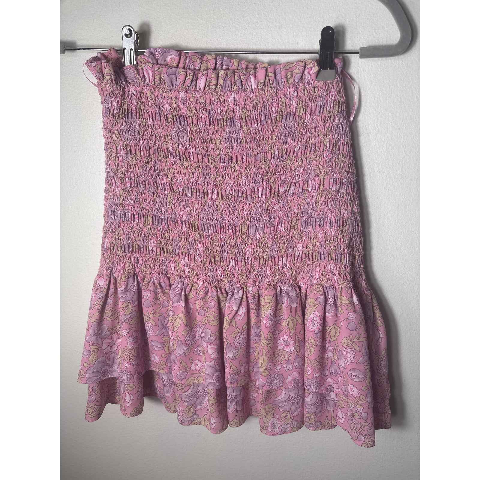 Likely Pink Floral Smocked Strapless Top and Skirt Set Sz M