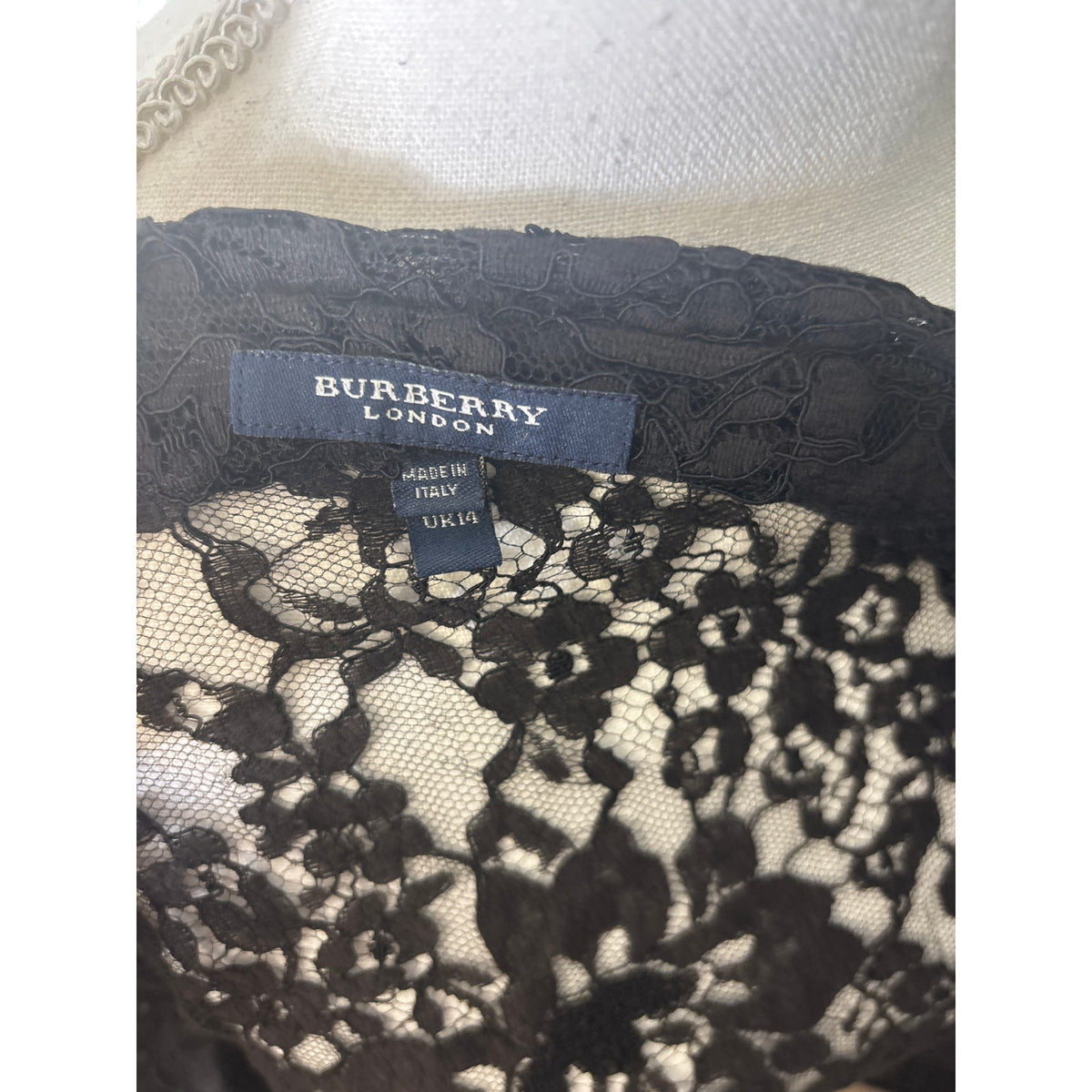 Burberry Black Lace 3/4 SLeeve Top Sz UK14