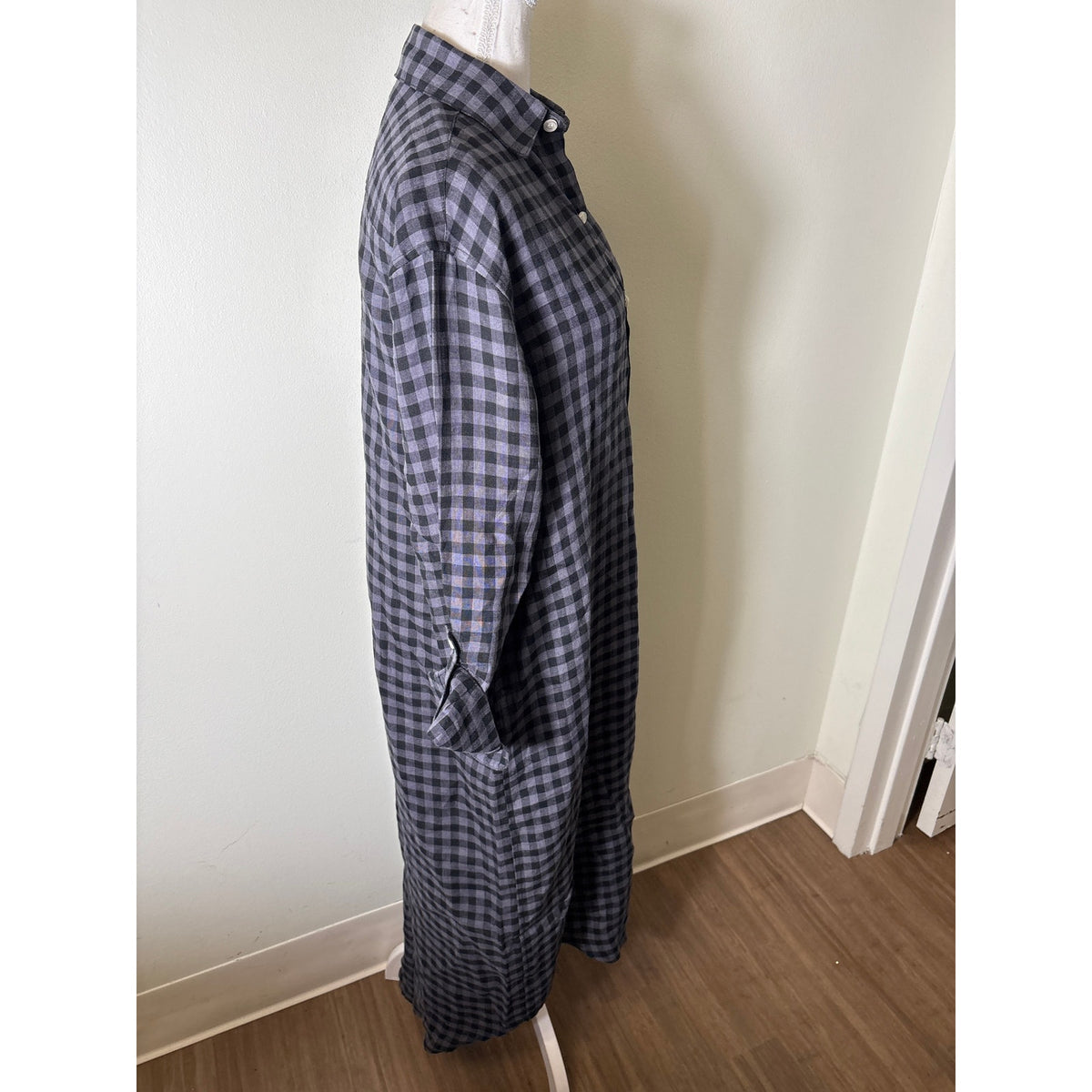 Emily Phillips Gray and Black Check Girlfriend Shirt Maxi Dress Sz 6