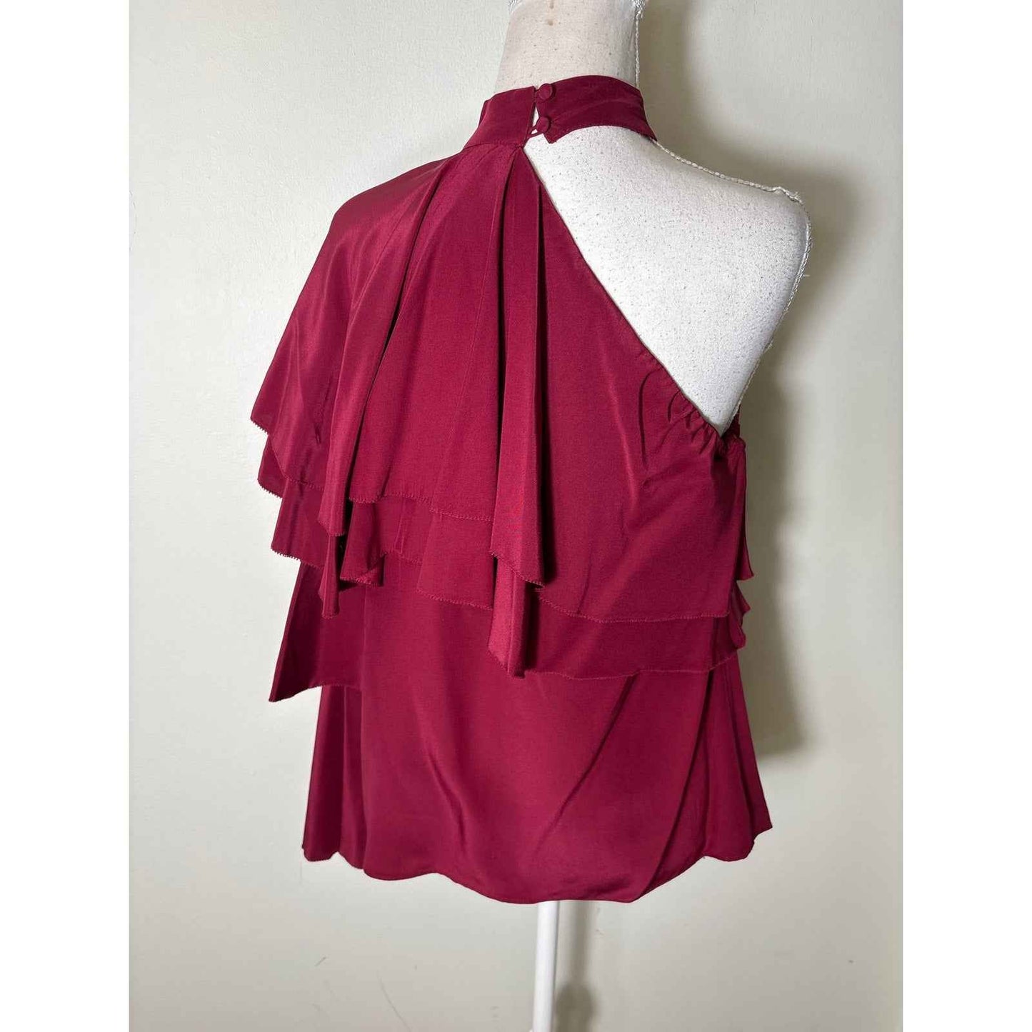 NWT Parker Crimson One Shoulder Long Sleeve Ruffle Top Sz S
