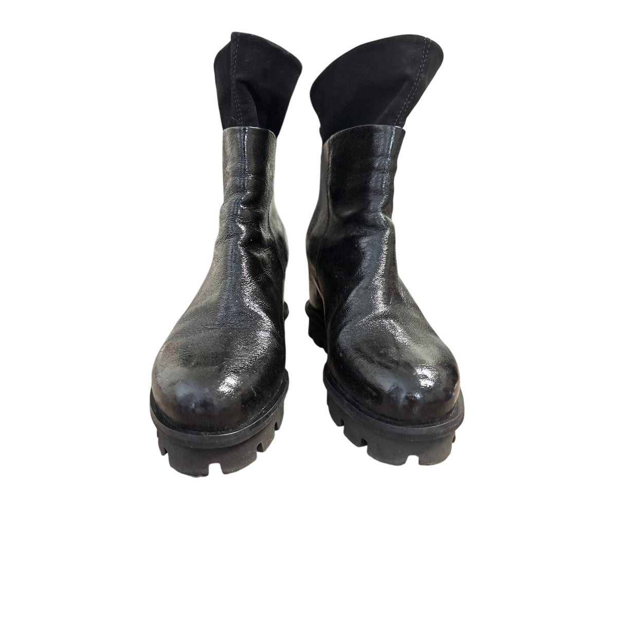 Patrizia Bonfanti Black Platform Wedge Moto Boot Sz 39