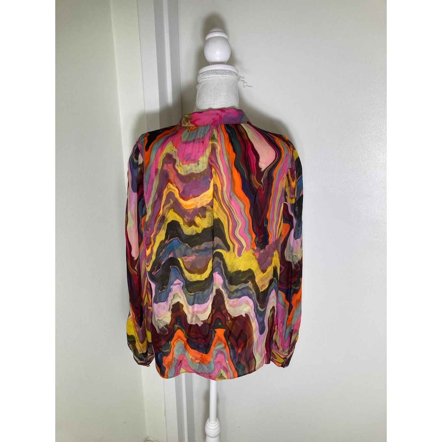 Marie Oliver Multicolor Water Color Long Sleeve Button Up Shirt Sz S