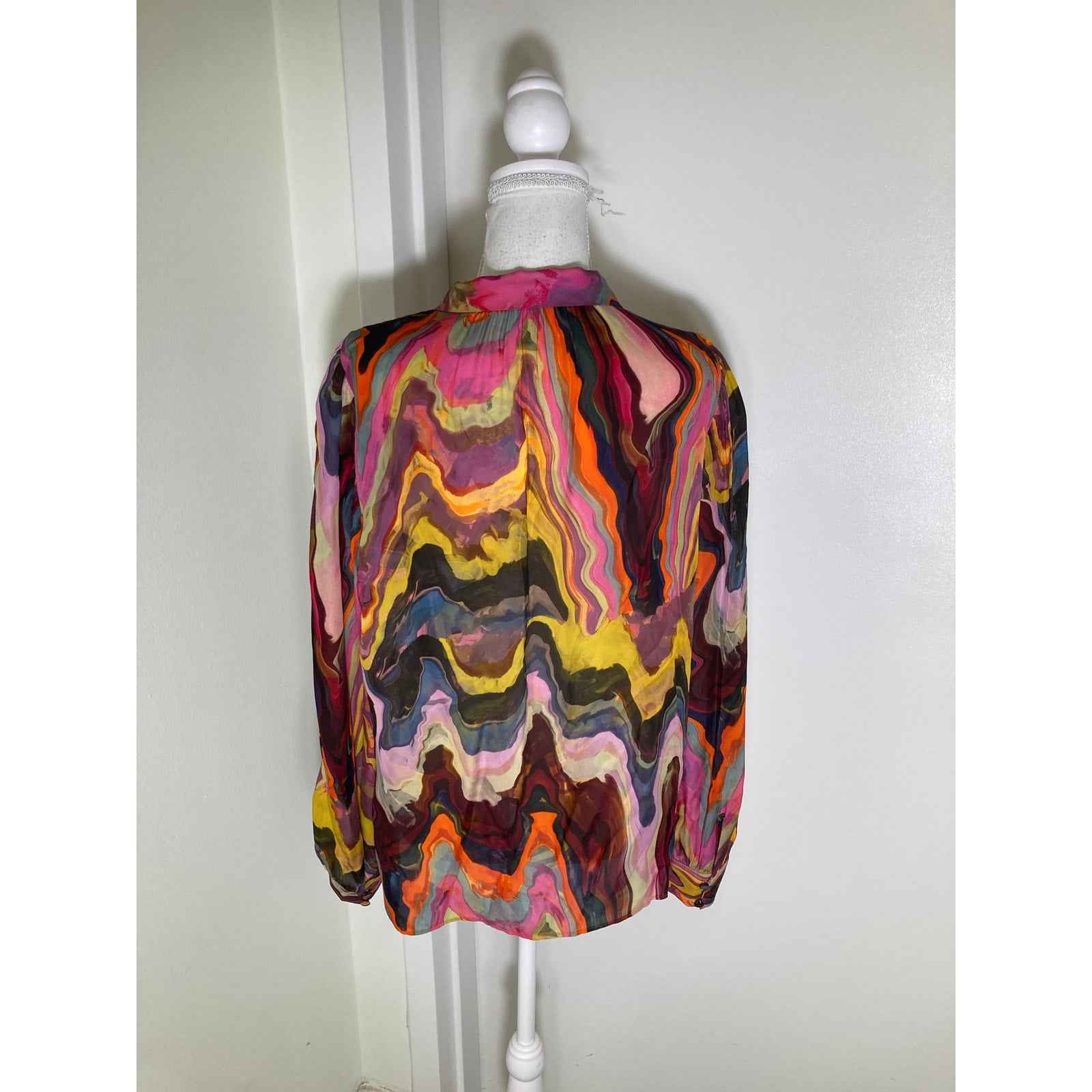 Marie Oliver Multicolor Water Color Long Sleeve Button Up Shirt Sz S