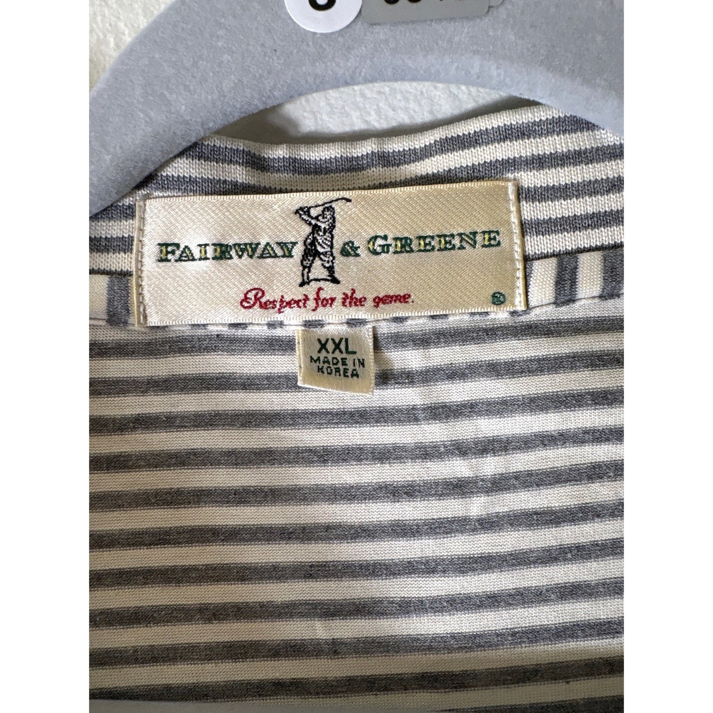 Mens Fairway & Greene Light Gray and White Stripe Polo Sz XXL