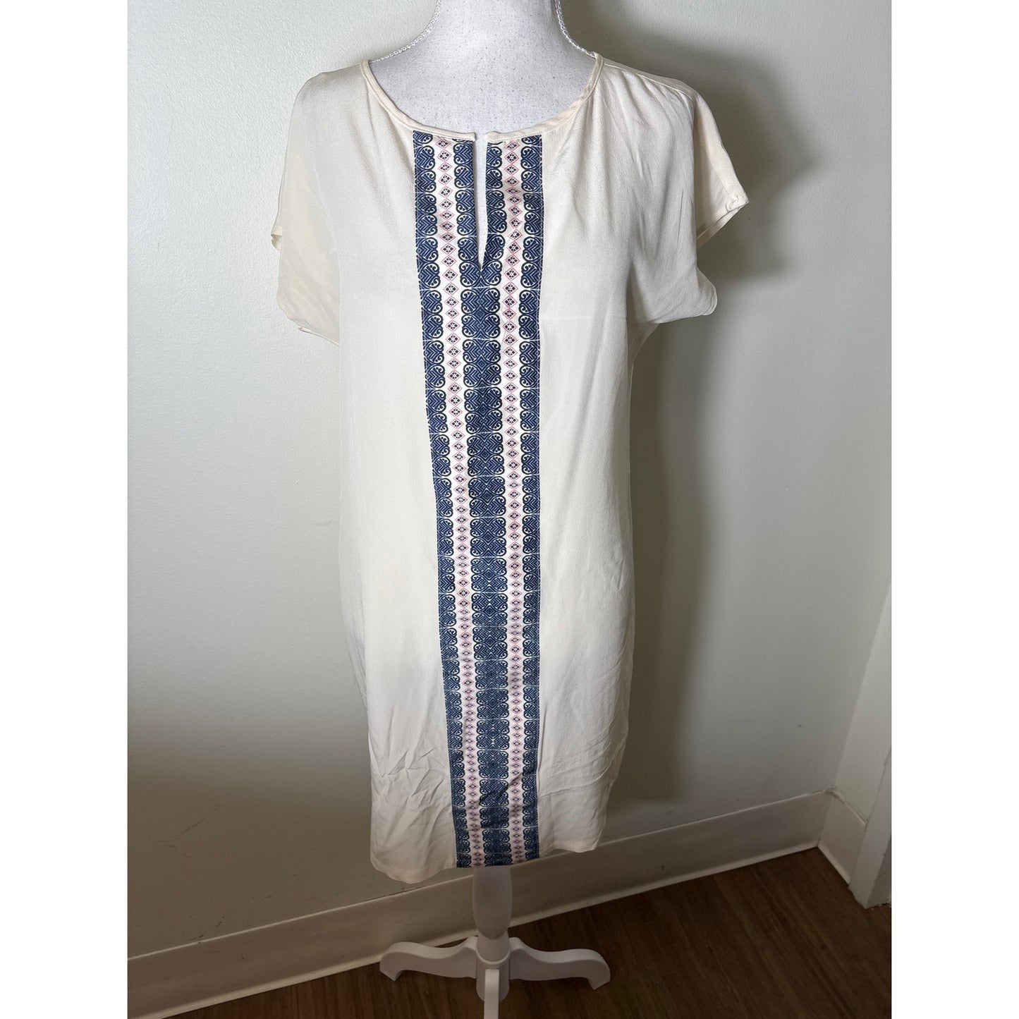 Faherty Off White Cap Sleeve V-Neck Silk Mini Dress Sz XS