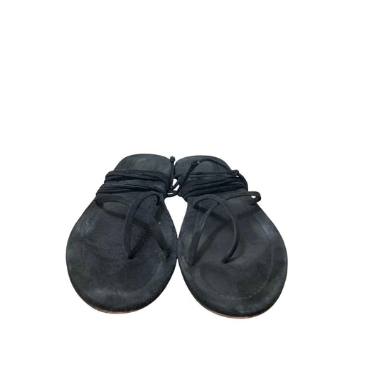 Port & Paire Black Ankle Tie Flat Sandals Sz 38 (7.5)