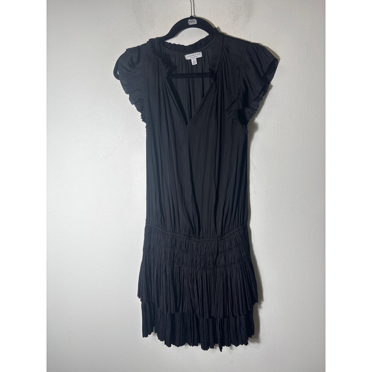 Current Air  Black Flutter Sleeve Smocked Waist Ruffle Skirt Mini Dress Sz S